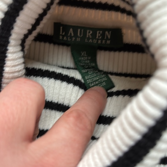 Lauren Ralph Lauren Black and White Striped Ribbed Turtleneck Sweater - Picture 4 of 4